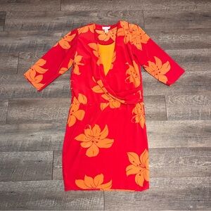 SILKS St. Gillian Vintage Hawaiian Red Floral Hibiscus Dress 8